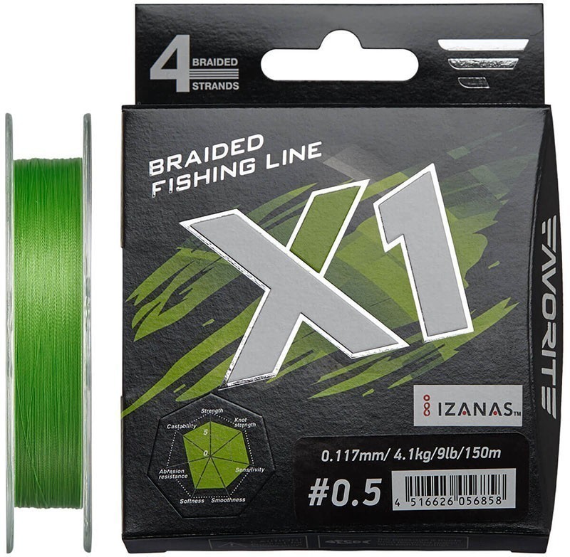 Шнур Favorite X1 PE 4x 150m (l.green) #0.5/0.117mm 9lb/4.1kg